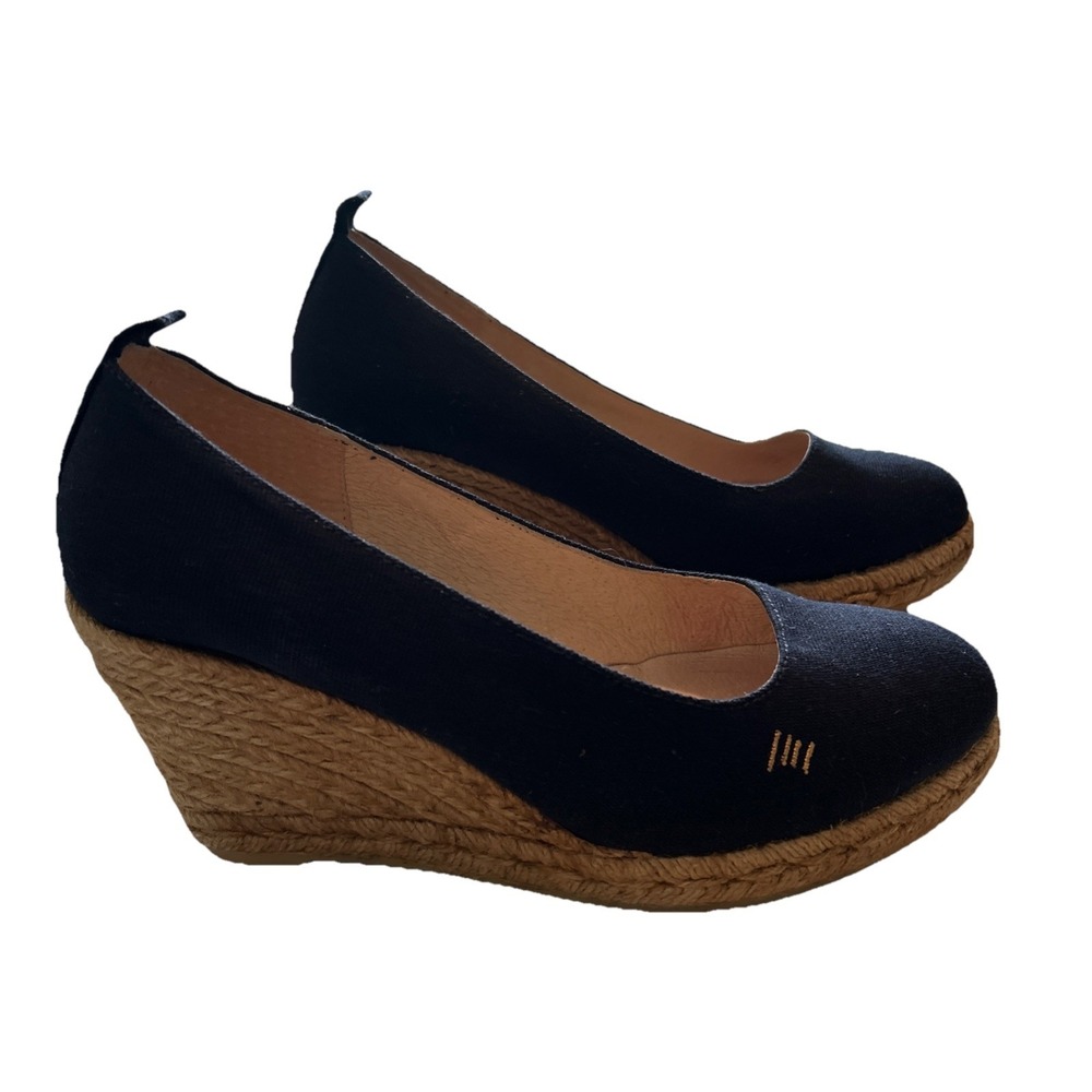 Viscata Barcelona Navy Blue Canvas Espadrille Wedges Made in Spain Women Size 40